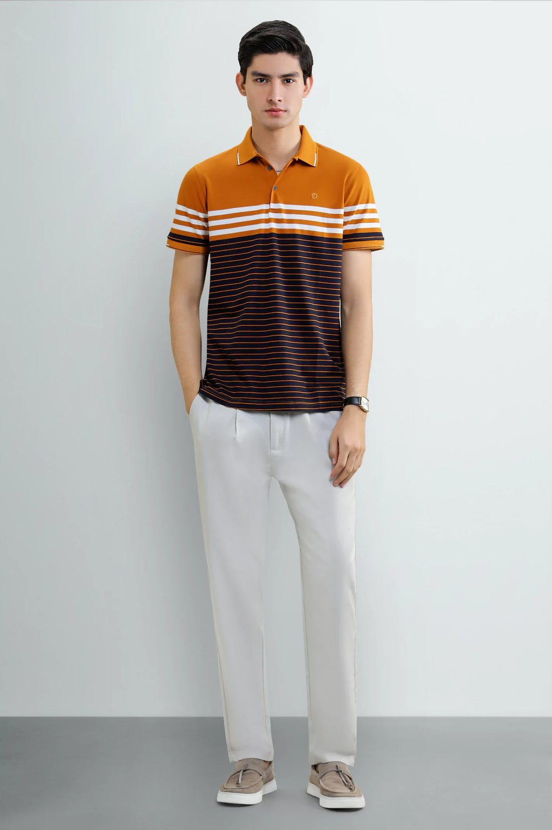 Casual Orange Stripe Polo