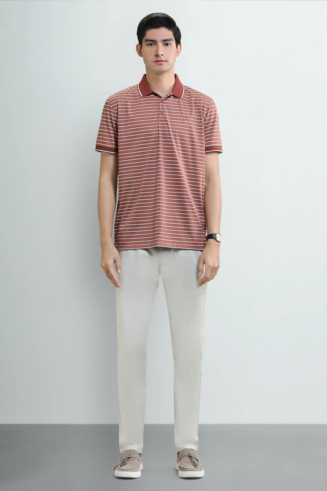 Men’s Striped Red Polo