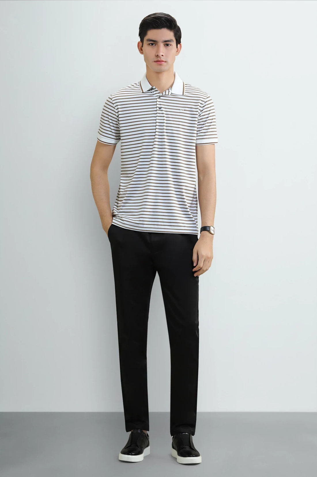 White Yarn-Dyed Striped Polo