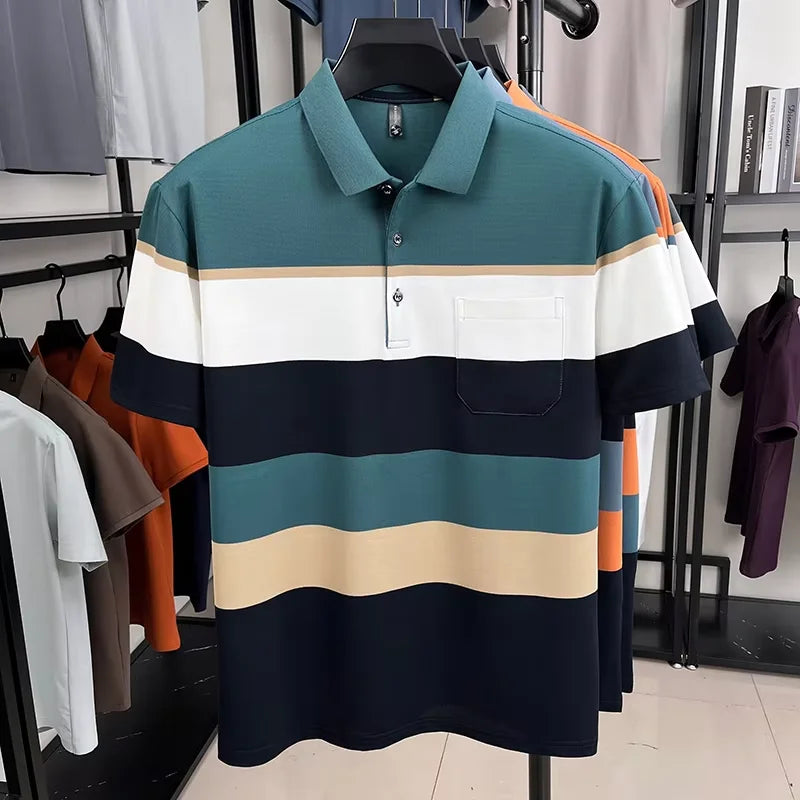 Men's Multi Color Striped Polo Shirt Casual Cotton Half Sleeve Summer Fashion Tee