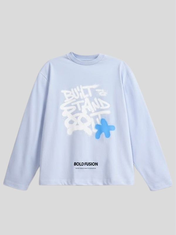 Boys Soft Blue Fleece Tee Shirt with Bold Text Graphic