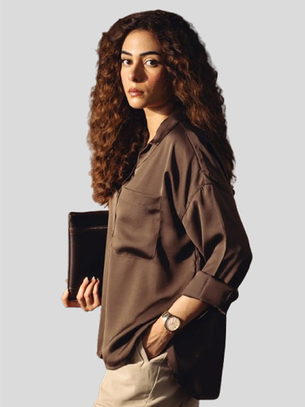 Women Satin Button-Up Shirt